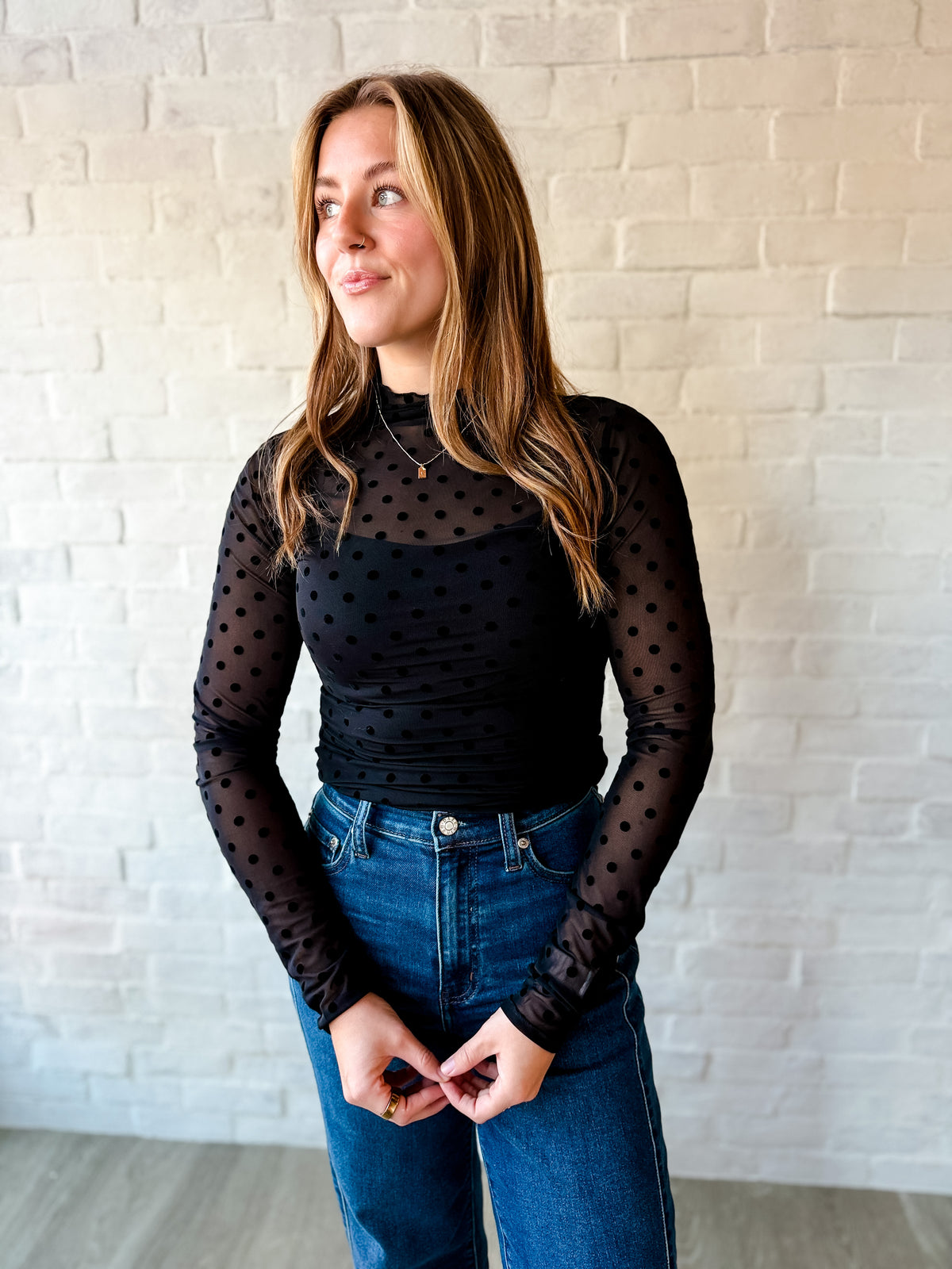 Black Polka Dot Sheer Layering Top