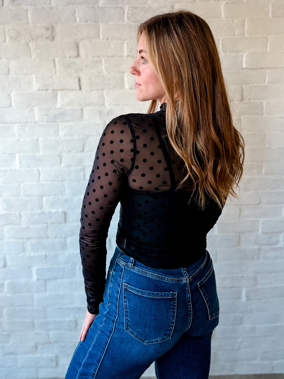 Black Polka Dot Sheer Layering Top