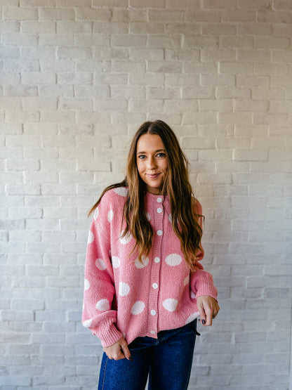 Pink Polka Dot Button Sweater