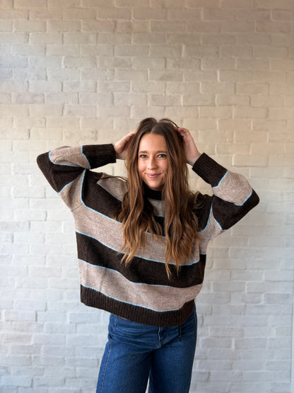 Two Tone Brown + Blue Stripe Sweater