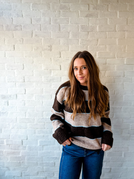 Two Tone Brown + Blue Stripe Sweater