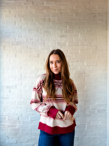 Burgundy + Pink Mockneck