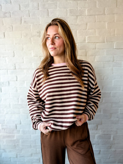 Pink + Brown Stripe Sweater
