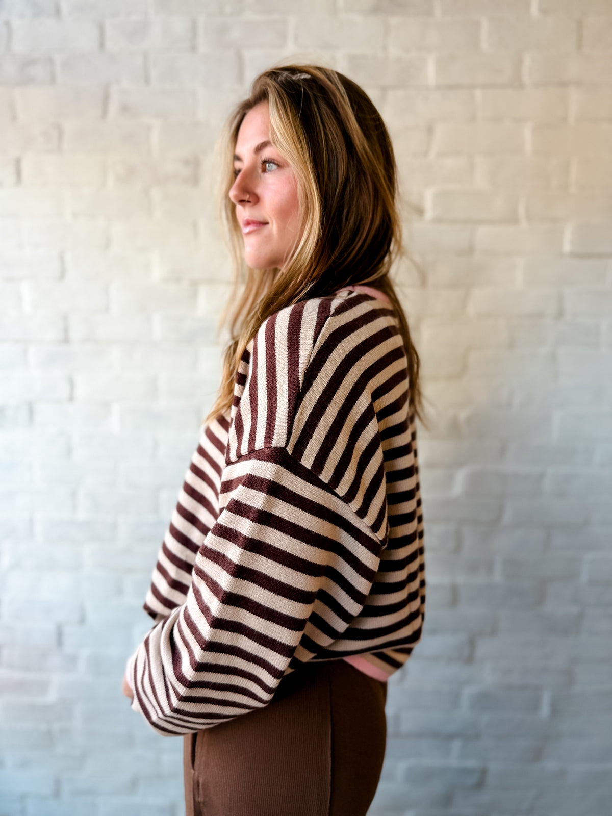 Pink + Brown Stripe Sweater