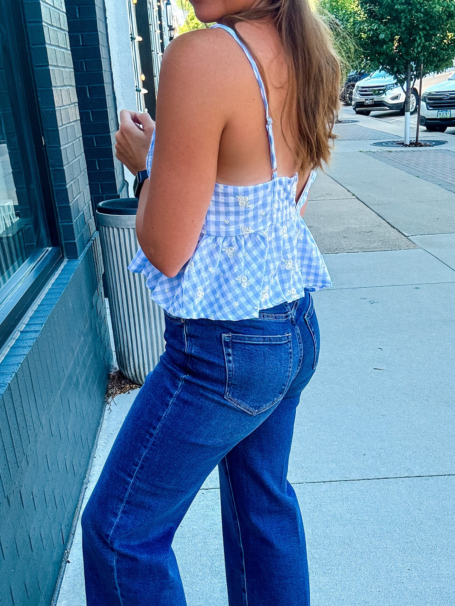 Blue Gingham Peplum Cami