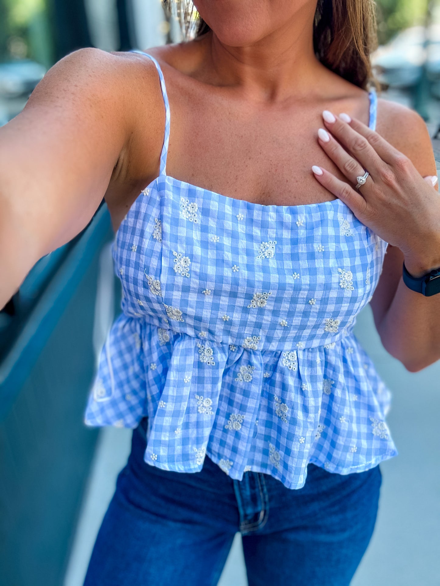 Blue Gingham Peplum Cami