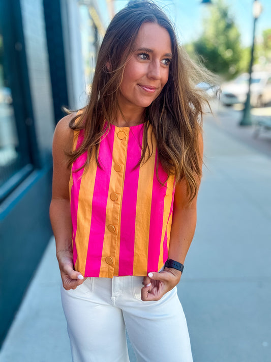 Pinki + Orange Stripe Square Neck Tank