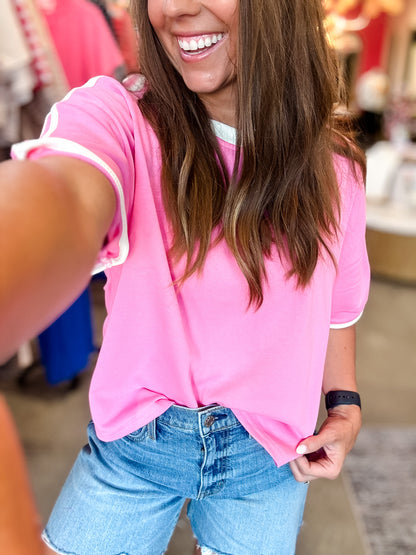 Pink Drop Shoulder Basic Top