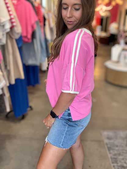 Pink Drop Shoulder Basic Top