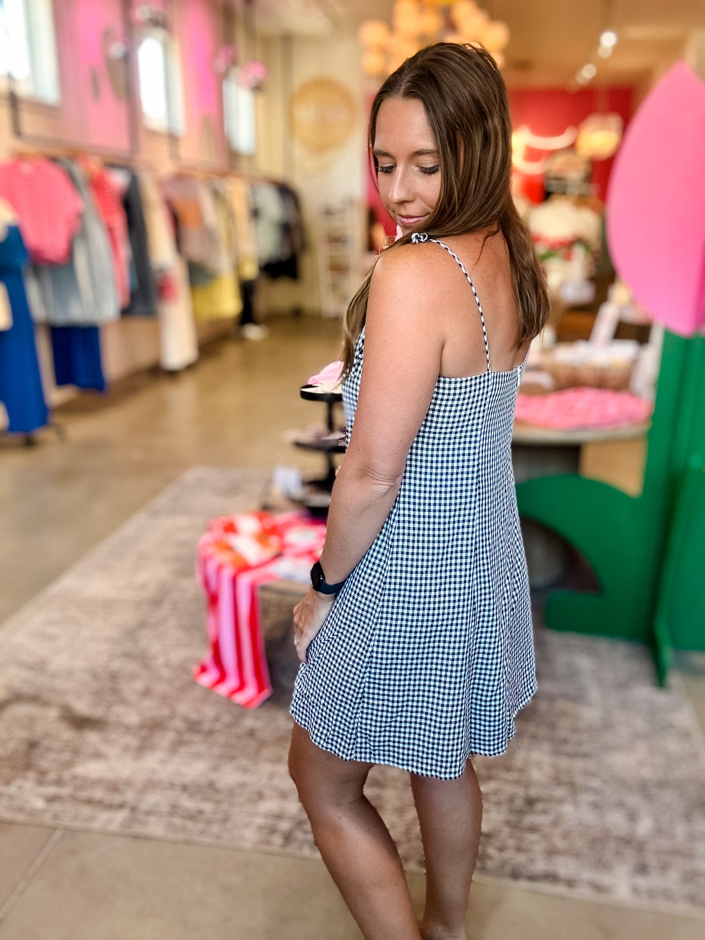 Black + White Gingham Cami Dress