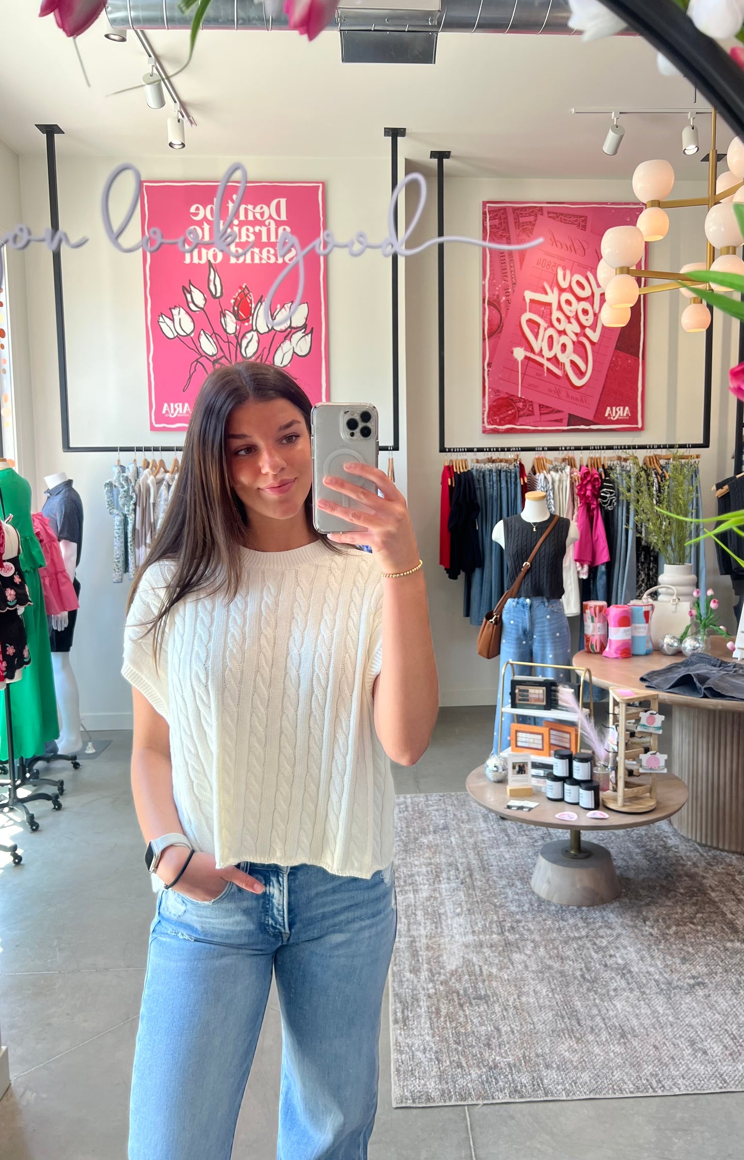 Cream Drop Shoulder Woven Sweater