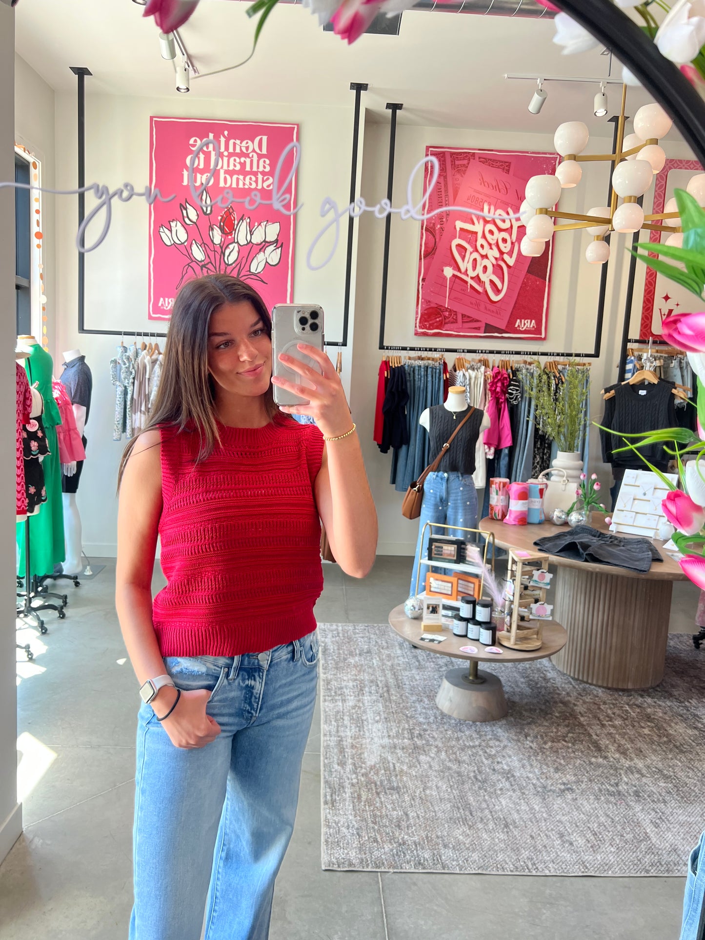 Red Crew Neck Sweater Vest