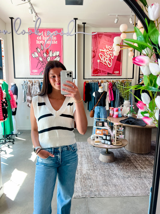 White + Black V Neck Sweater Vest