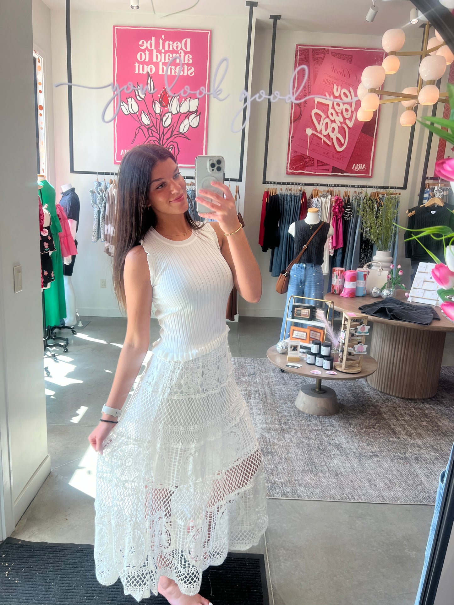 White Crochet Maxi Skirt