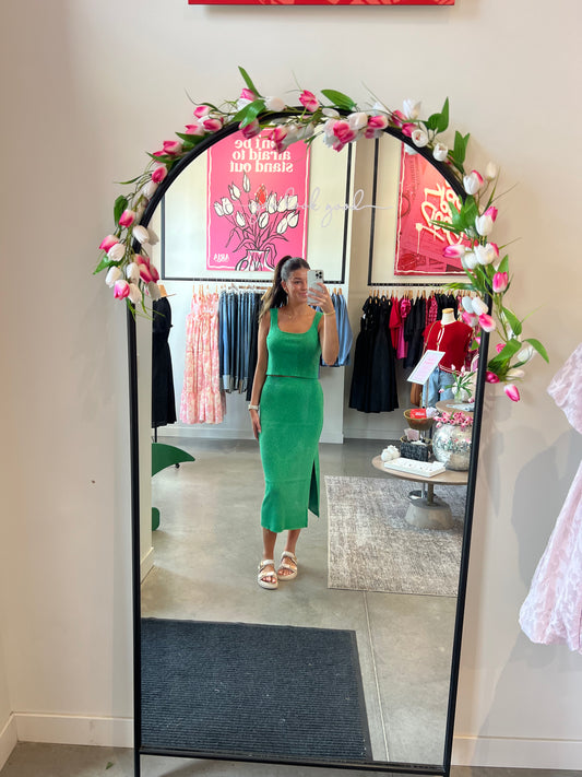 Green Knit Midi Skirt