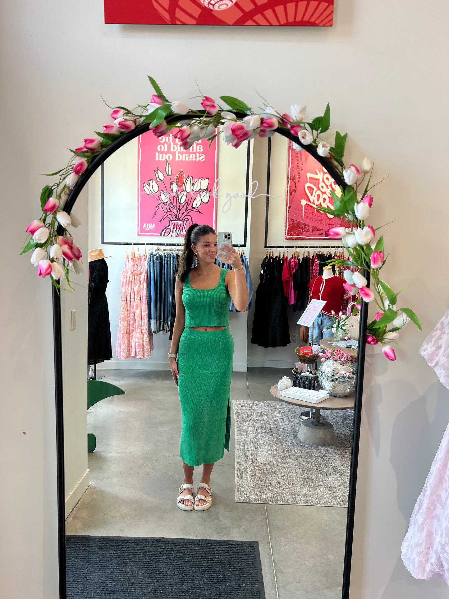 Green Knit Midi Skirt