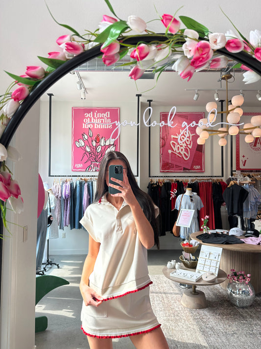Ecru + Red Scuba Top