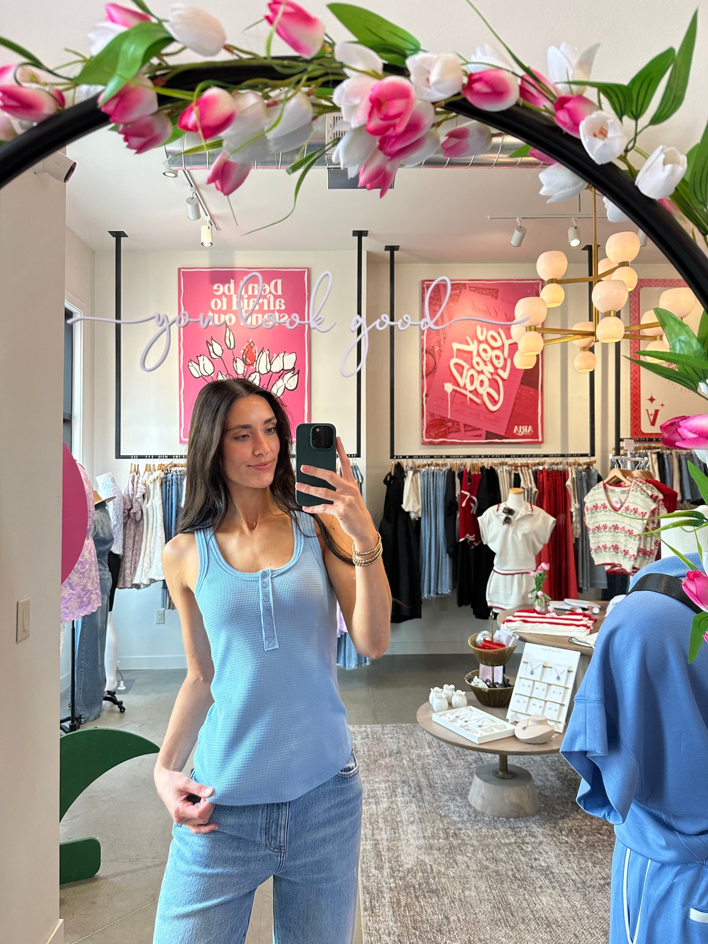 Cloud Blue Fitted Button Tank