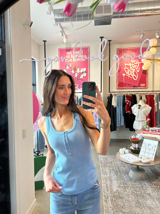 Cloud Blue Fitted Button Tank