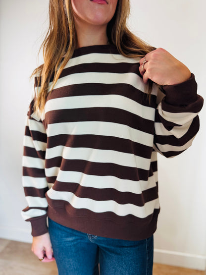 Brown + Cream Stripe Mockneck