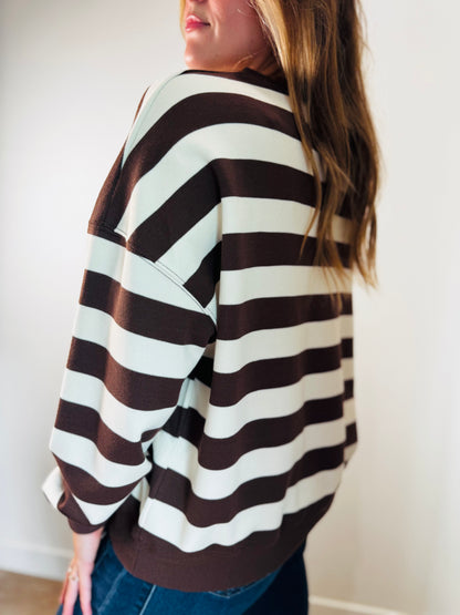 Brown + Cream Stripe Mockneck