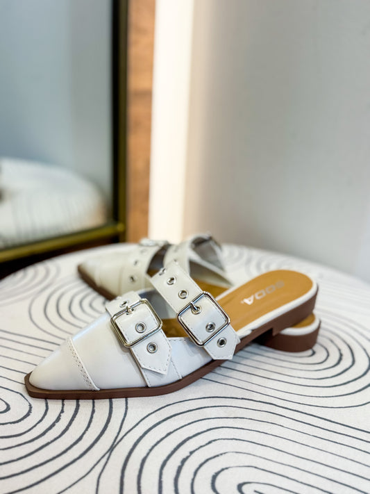 Cream Buckle Mule