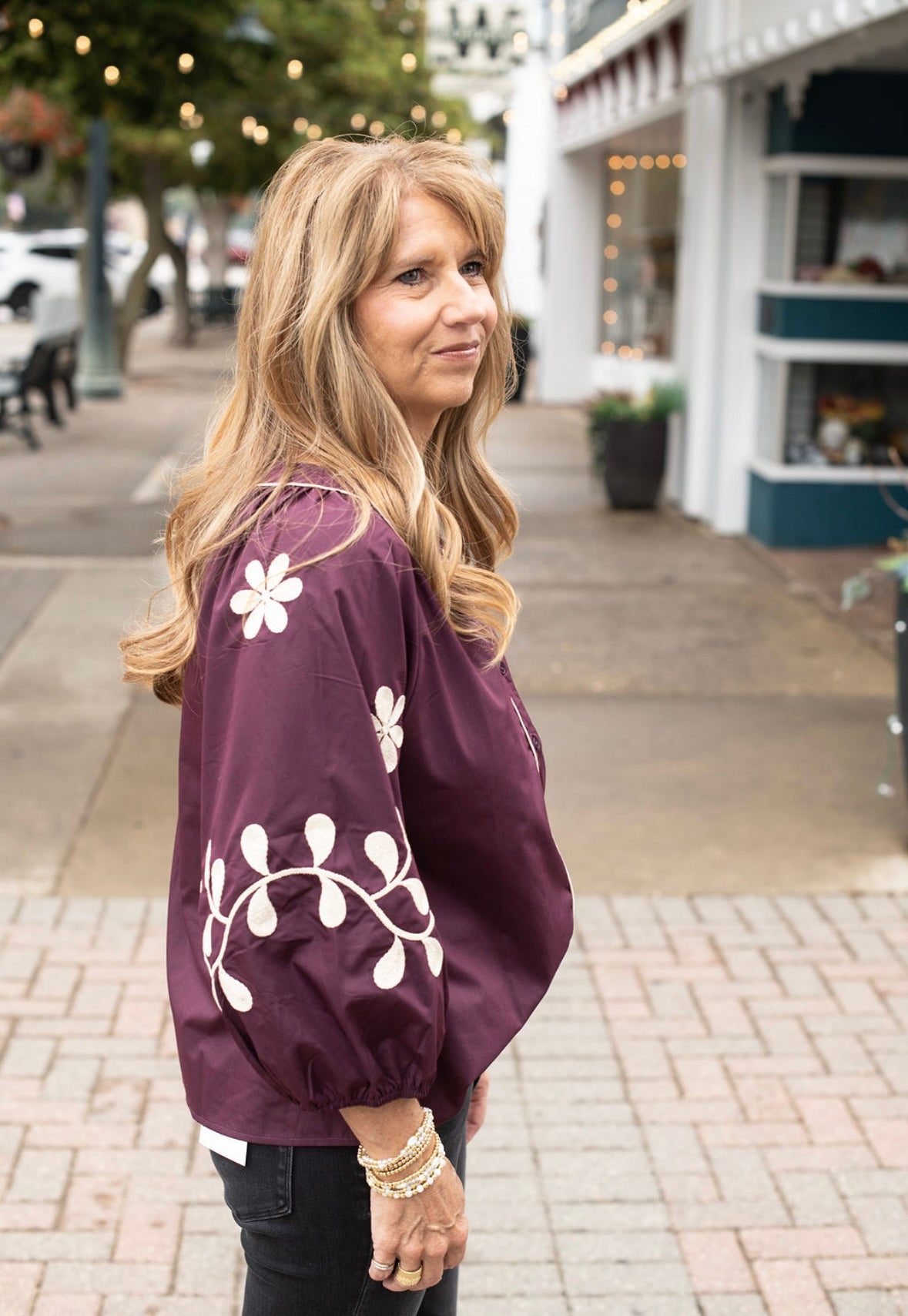 Wine Floral Button Blouse