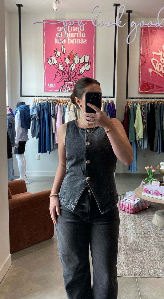 Black Denim Sleeveless Vest