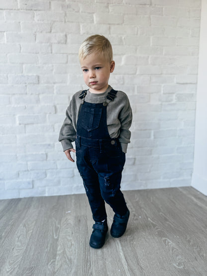 Black Distressed Overalls