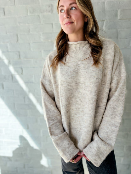 Ryleigh Natural Block Mock Neck Sweater