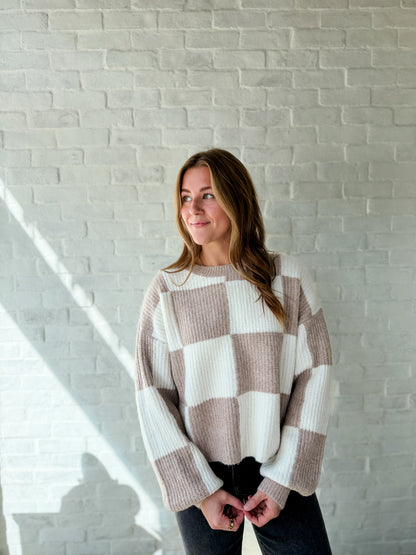 Mocha + Taupe Checkered Sweater