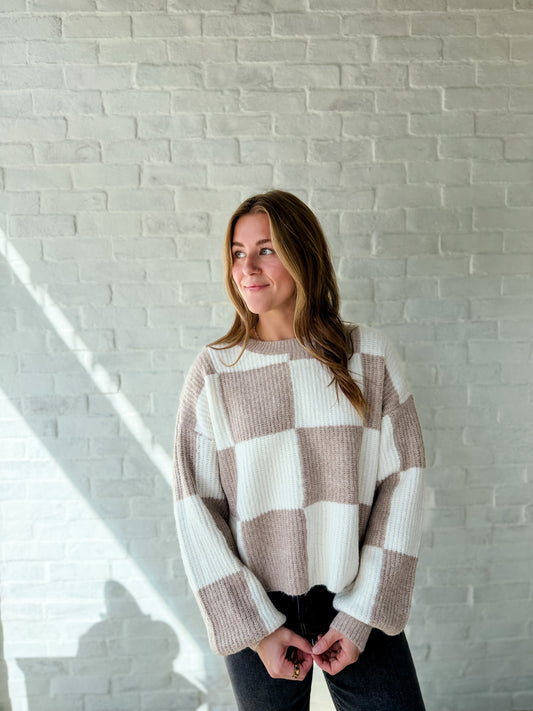 Mocha + Taupe Checkered Sweater