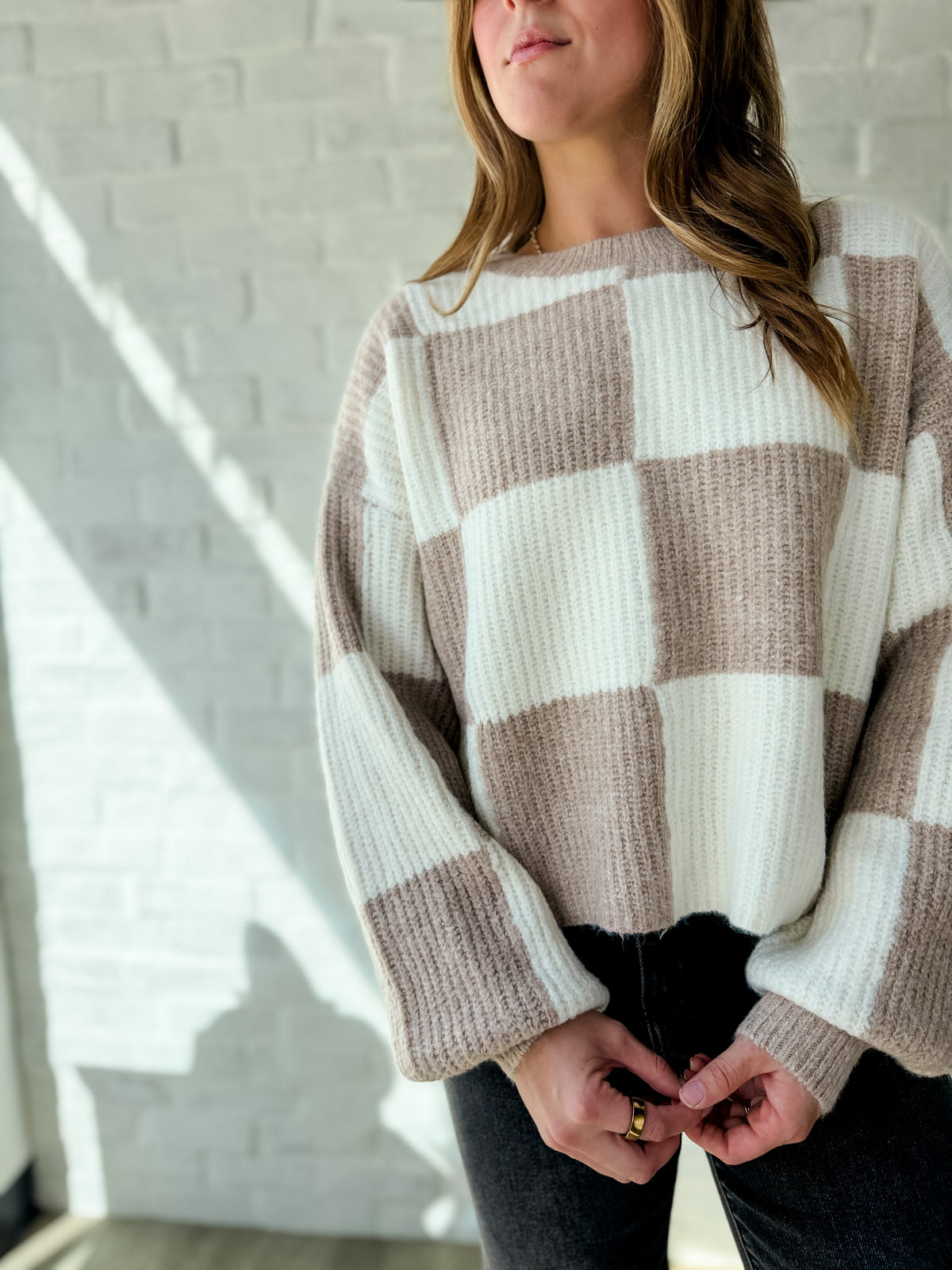 Mocha + Taupe Checkered Sweater