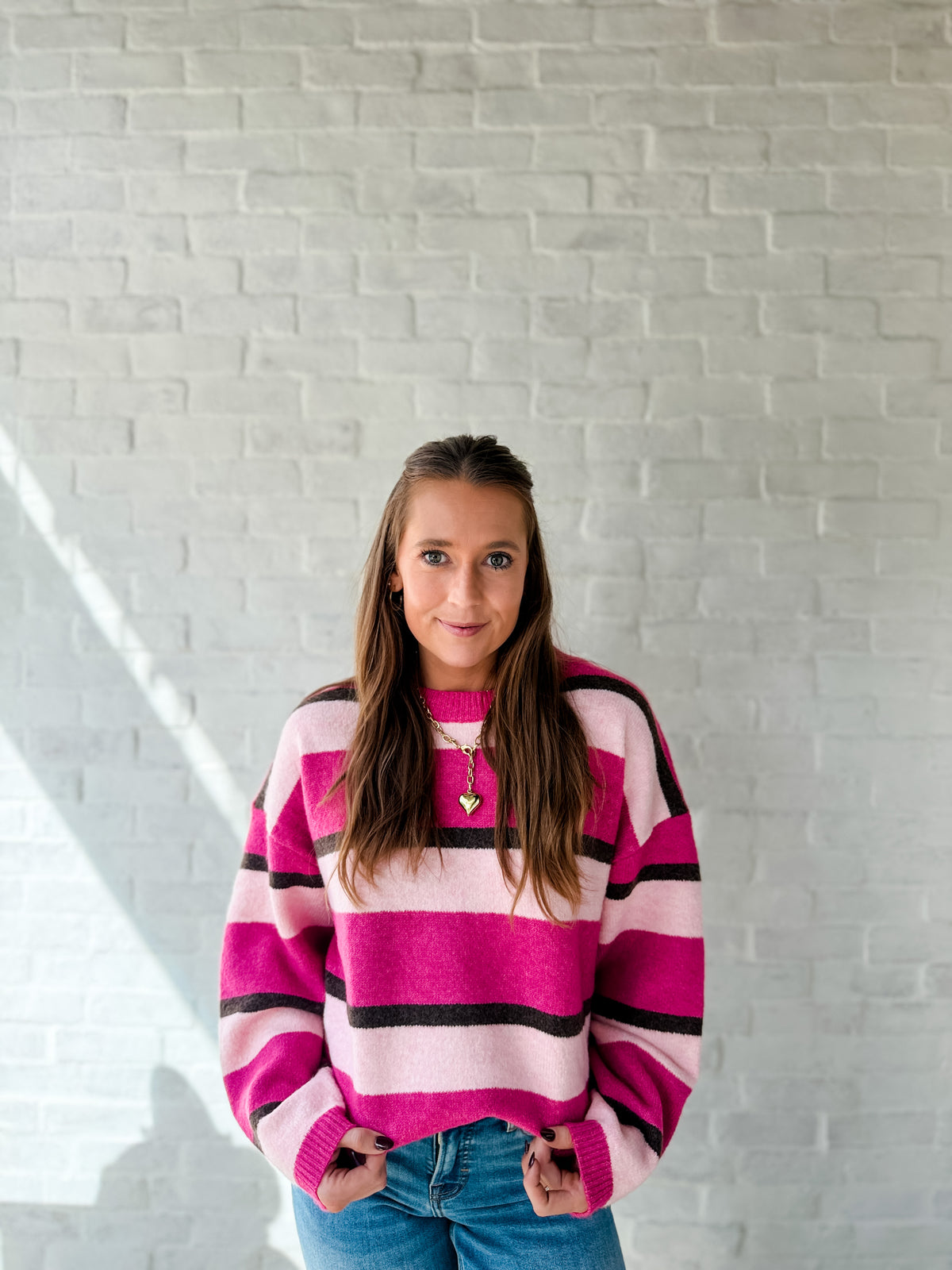 Hot Pink + Brown Stripe Sweater