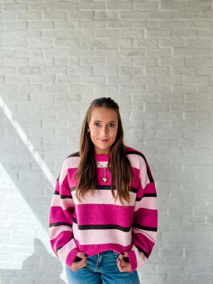 Hot Pink + Brown Stripe Sweater