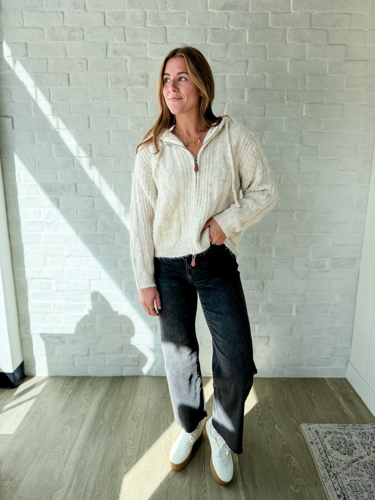 Beige Zip Up Hoodie Jacket