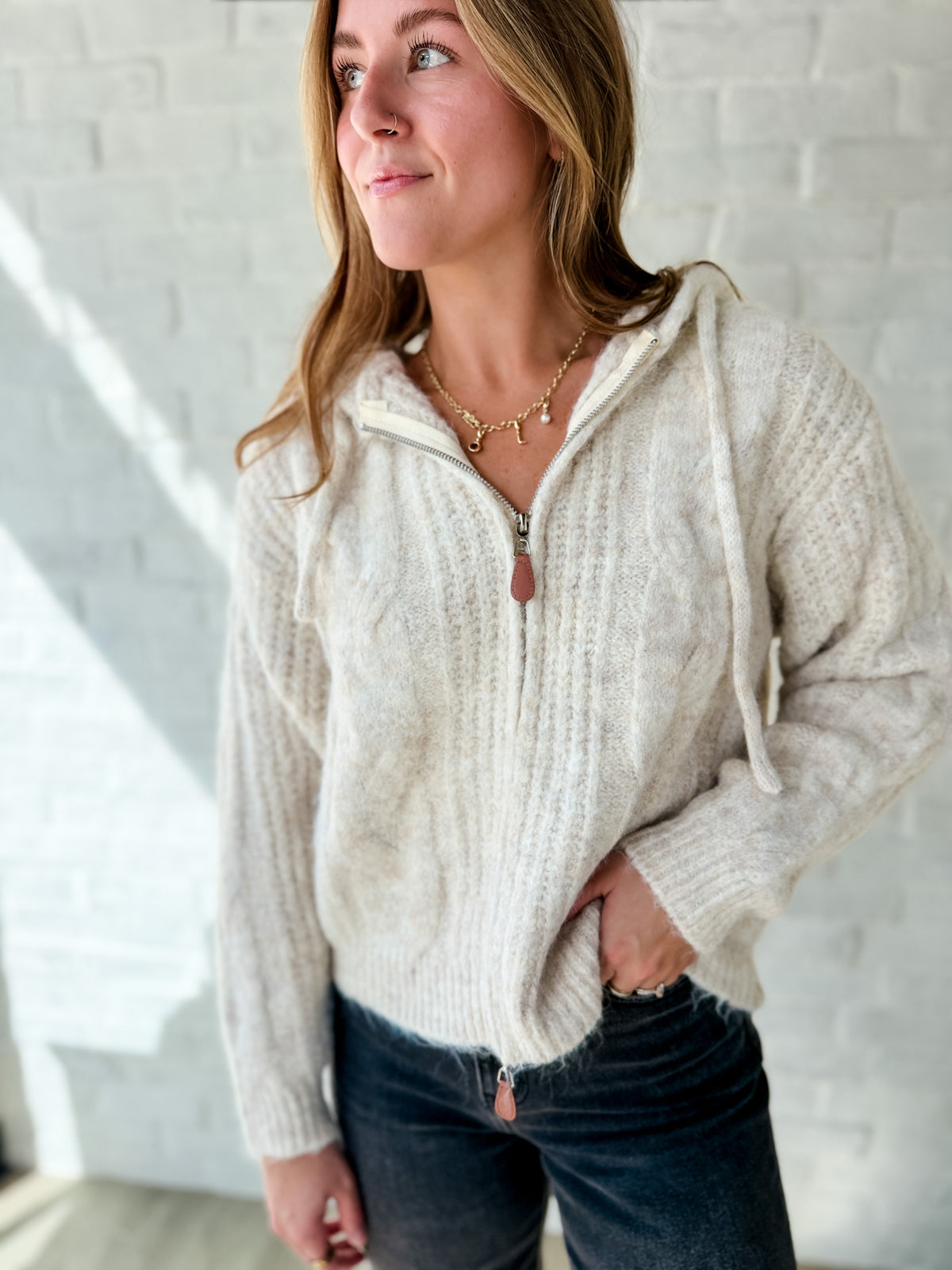 Beige Zip Up Hoodie Jacket