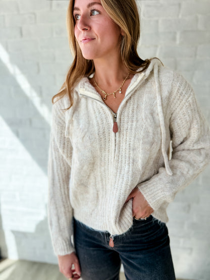 Beige Zip Up Hoodie Jacket