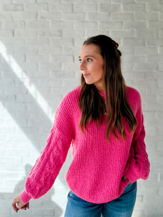 Hot Pink Puff Sleeve Sweater