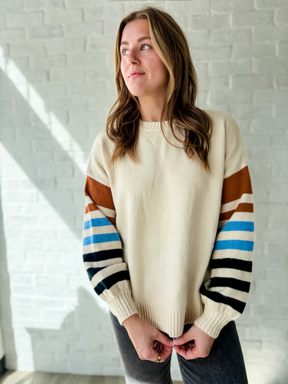 Ivory Stripe Sleeve Sweater
