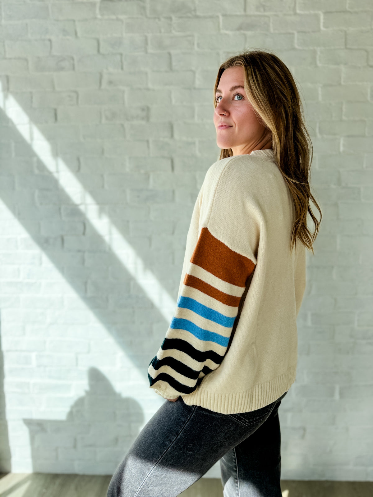 Ivory Stripe Sleeve Sweater