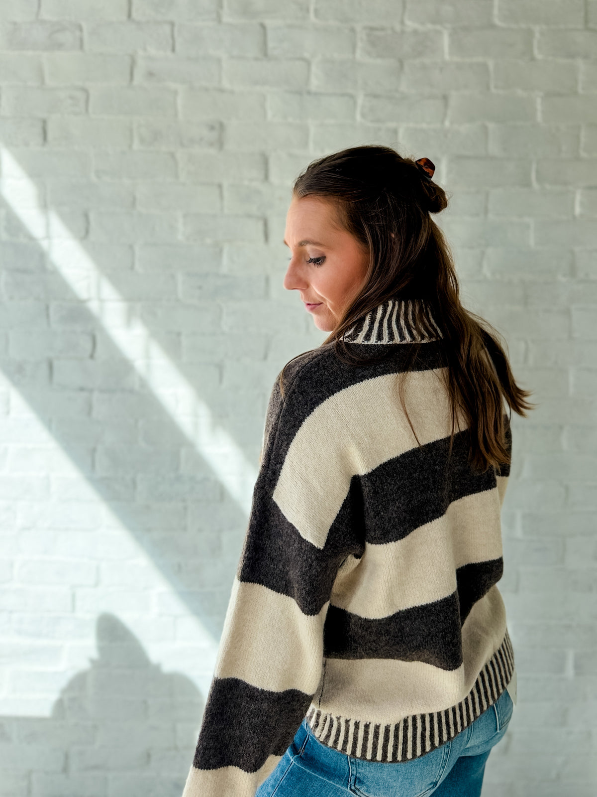 Brown + Taupe Stripe Mock Neck Sweater