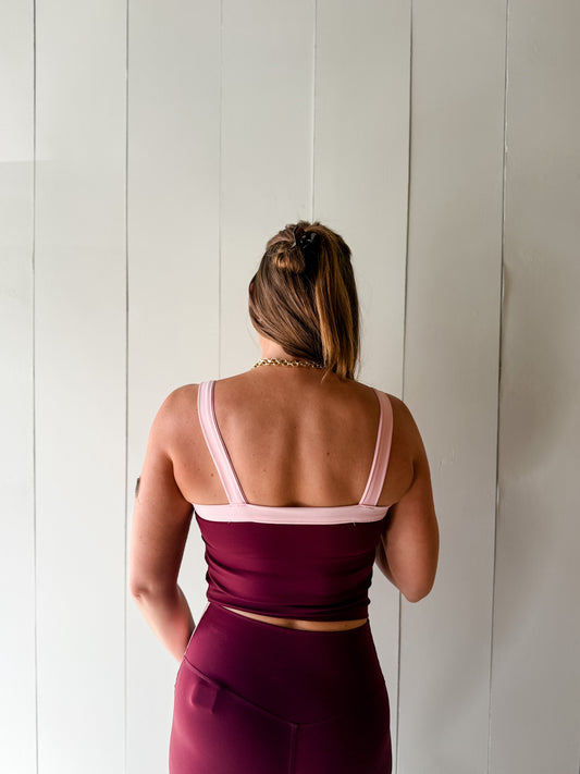 Burgundy + Pink Lined Tank Bra