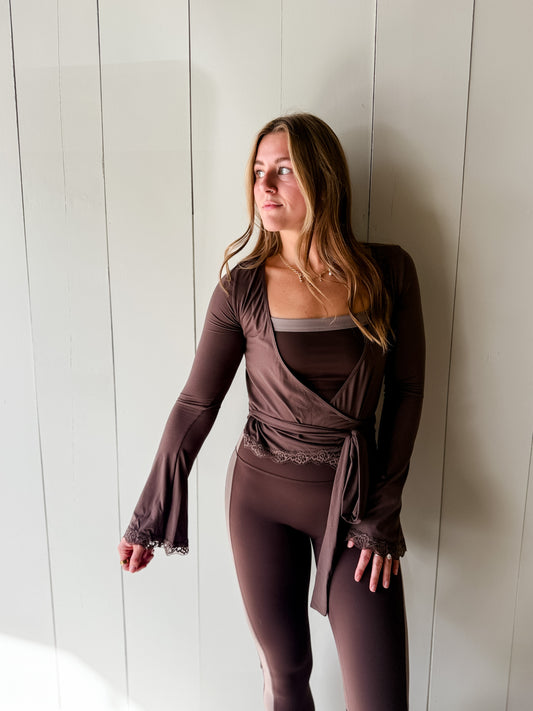 Brown Soft Knit Wrap Top