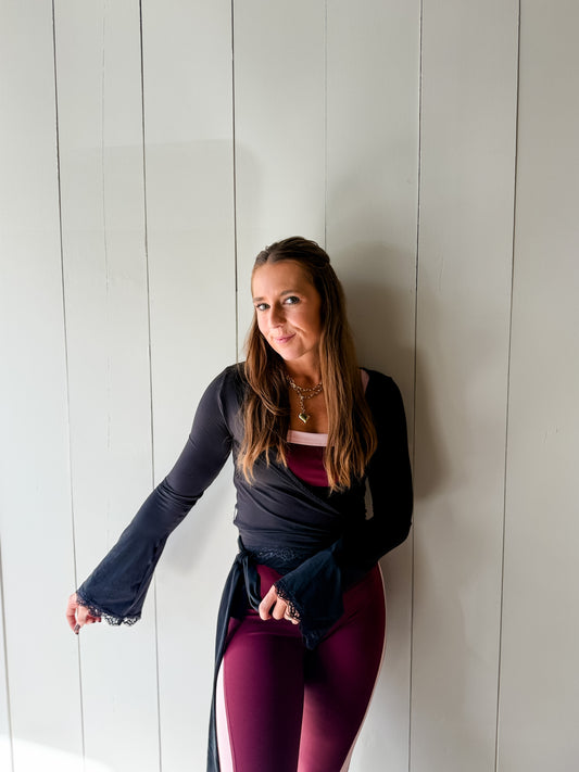 Black Soft Knit Wrap Top