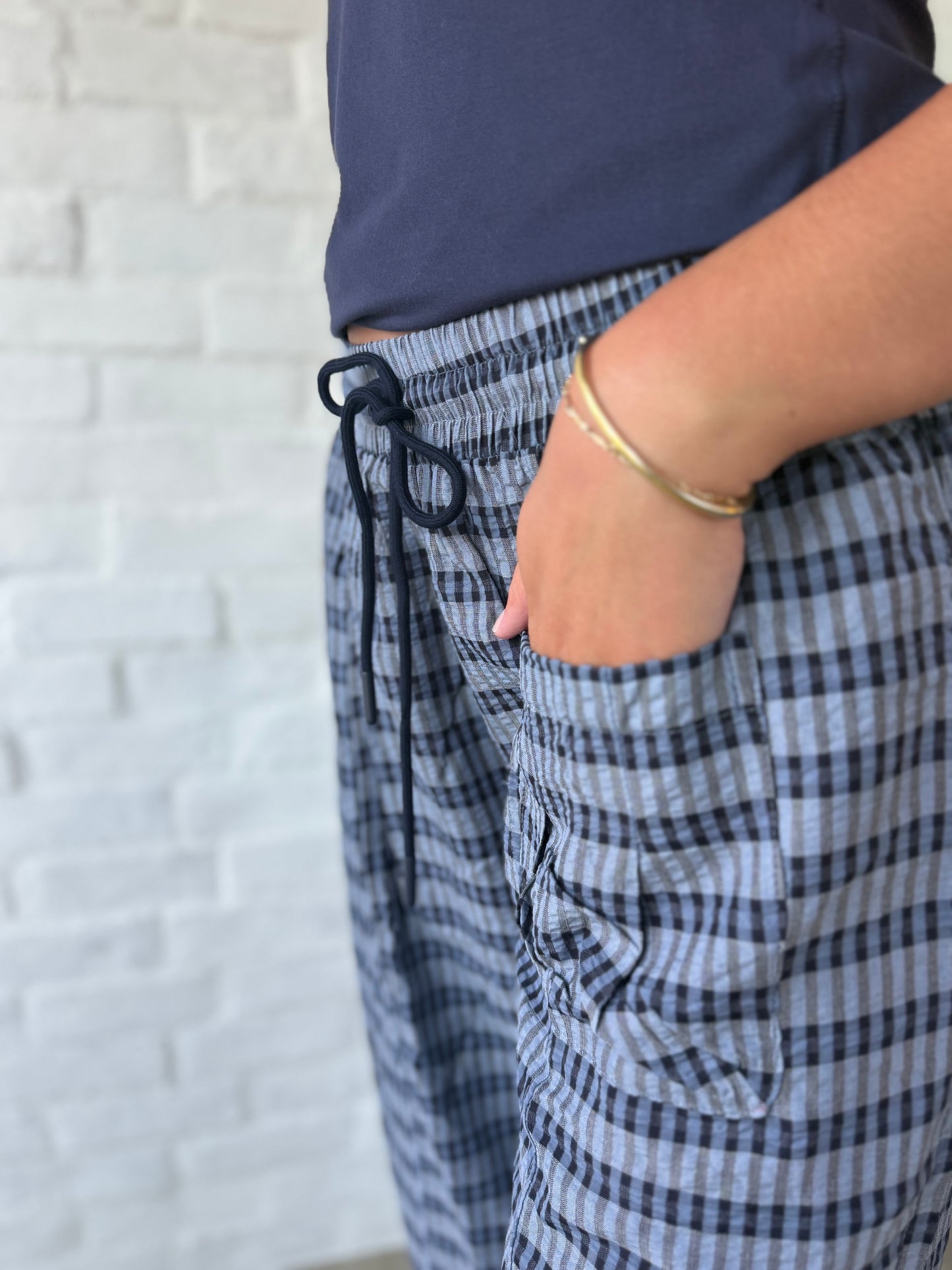 Navy Checkered Patch Pocket Pants