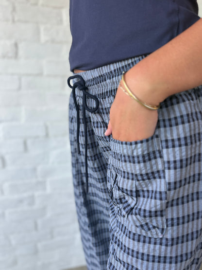 Navy Checkered Patch Pocket Pants