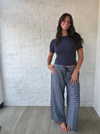 Navy Checkered Patch Pocket Pants