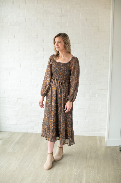 Floral Taupe Midi Dress