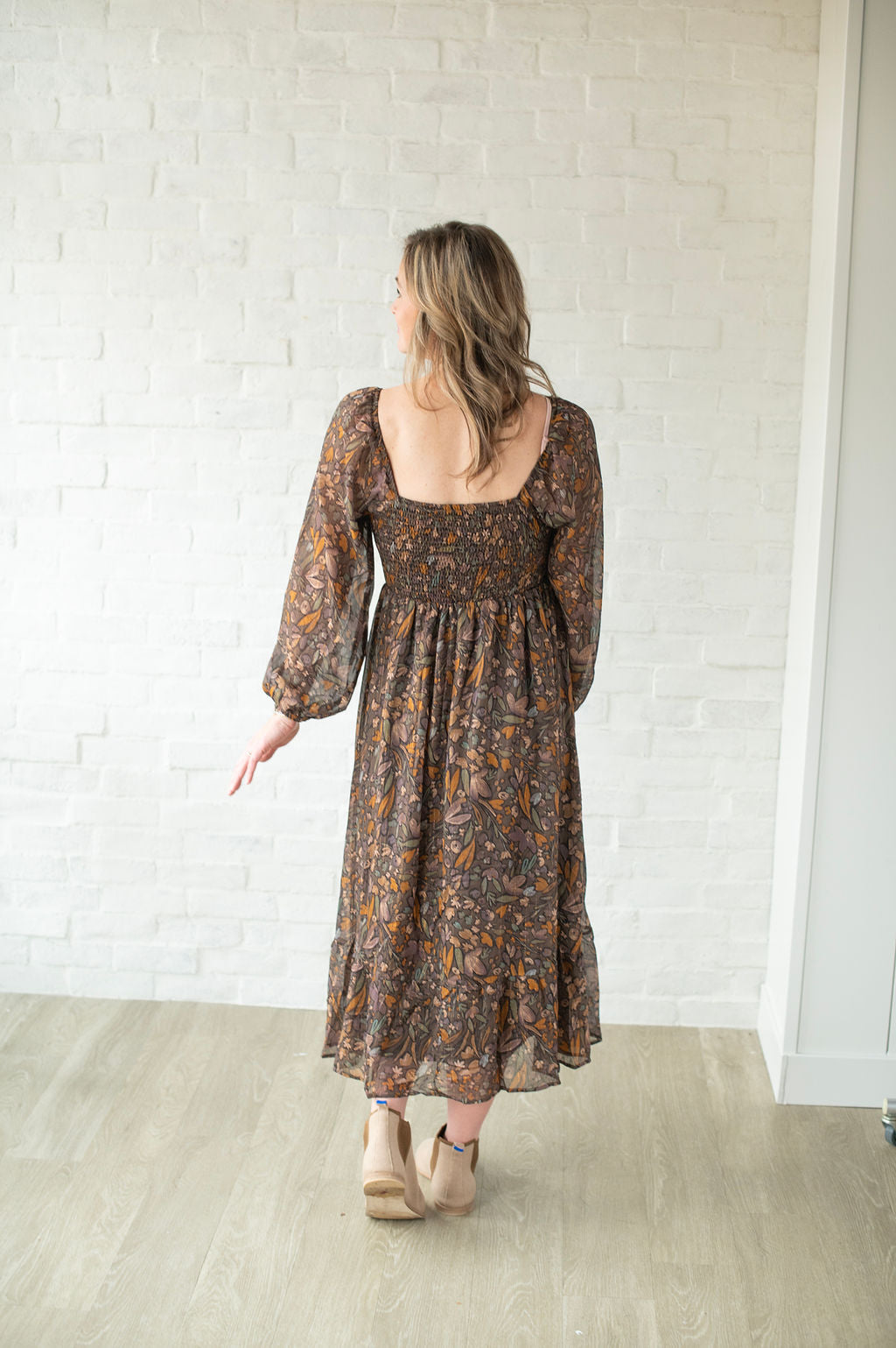 Floral Taupe Midi Dress